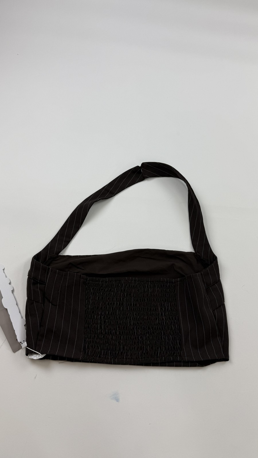 Missguided Crop Top Womens Medium Brown Pinstripe Halter Smocked NWT Bandeau