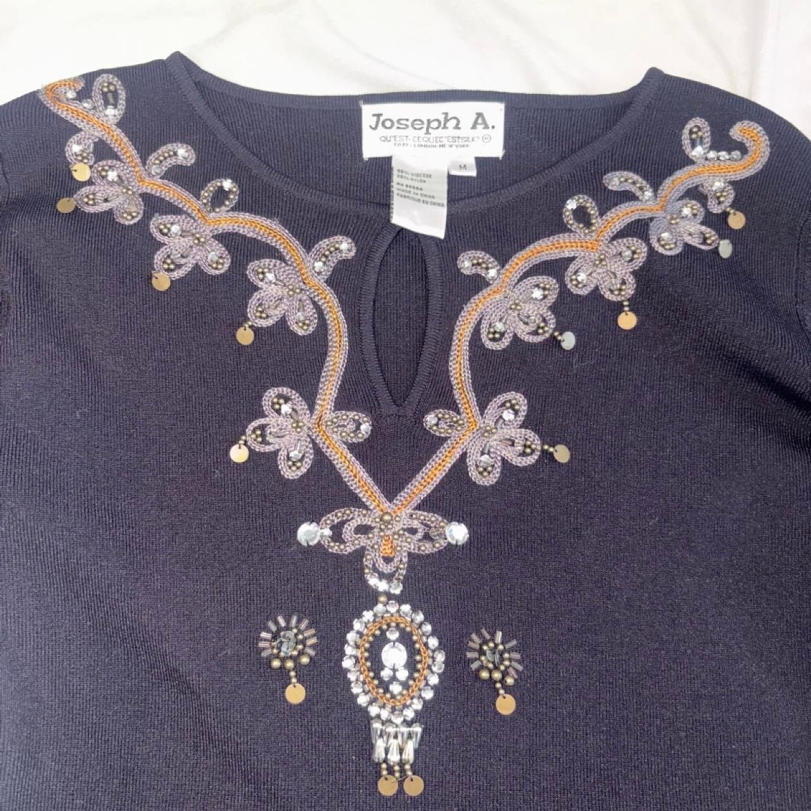 Joseph A. Women’s Black Embelished Blouse Top sz M