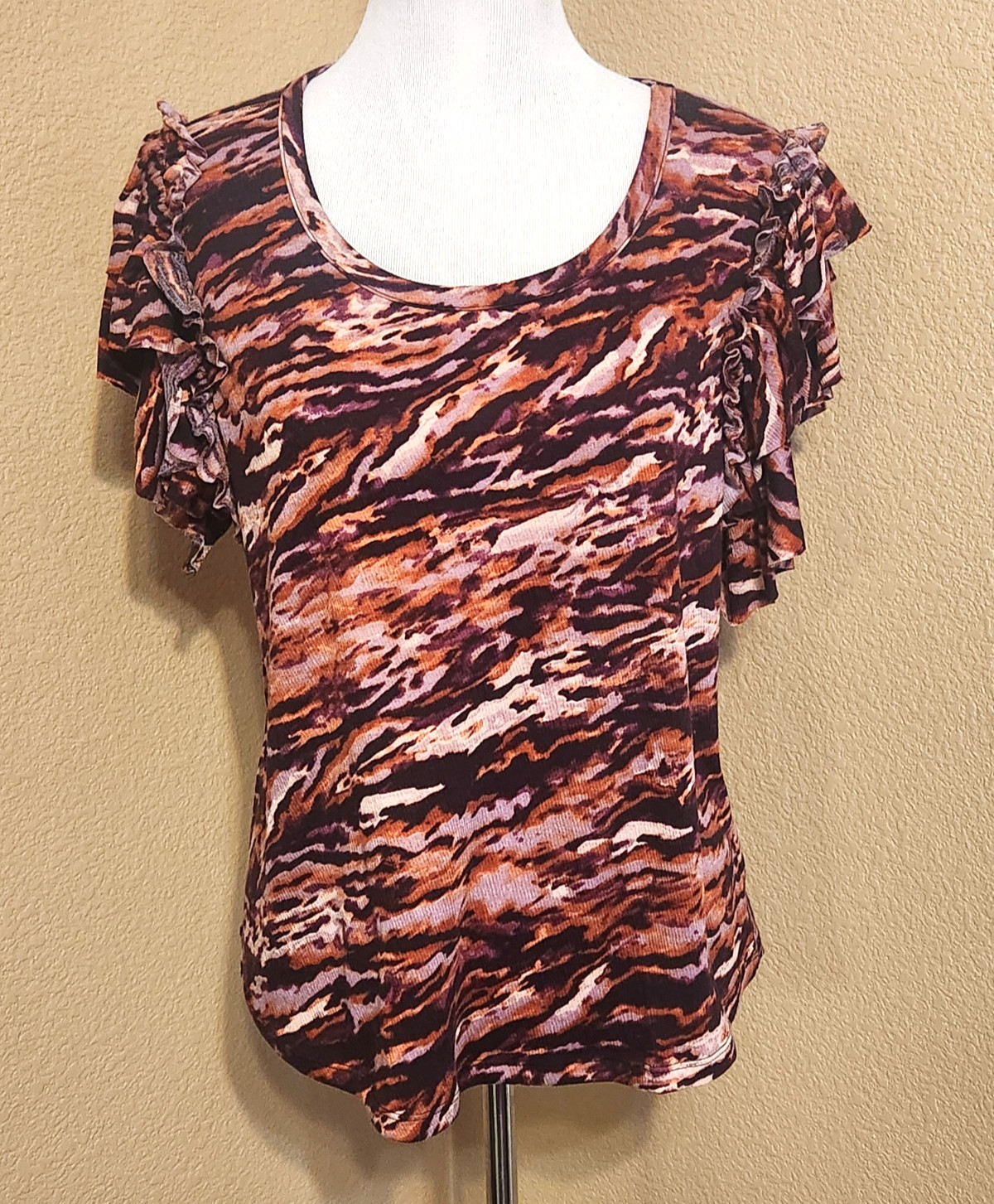 Stella + Ginger Anthropologie Animal Print BOHO Ruffled Sleeve Top XL