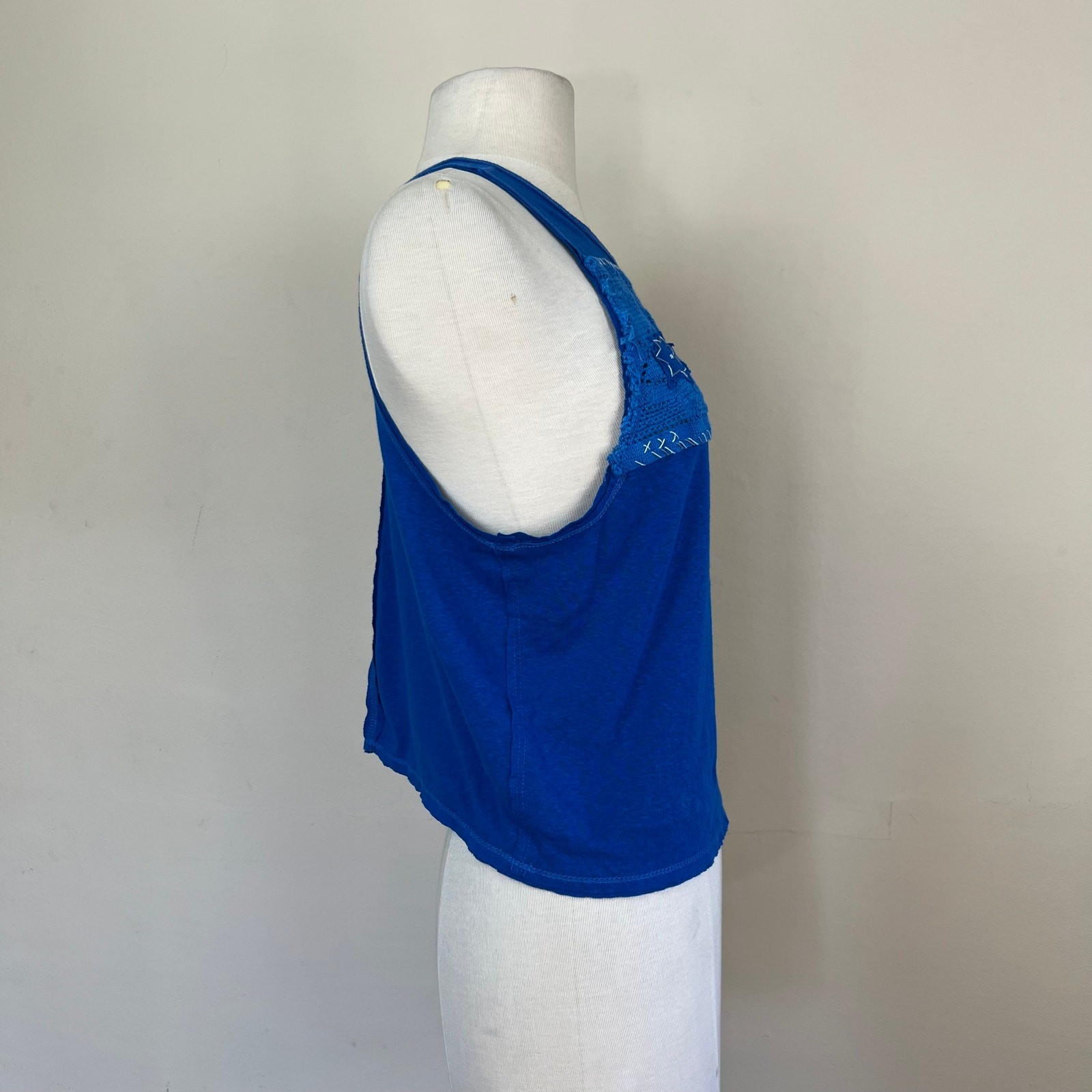 Free People Crochet Window Tank Top Sleeveless Boho blue Size small we the free