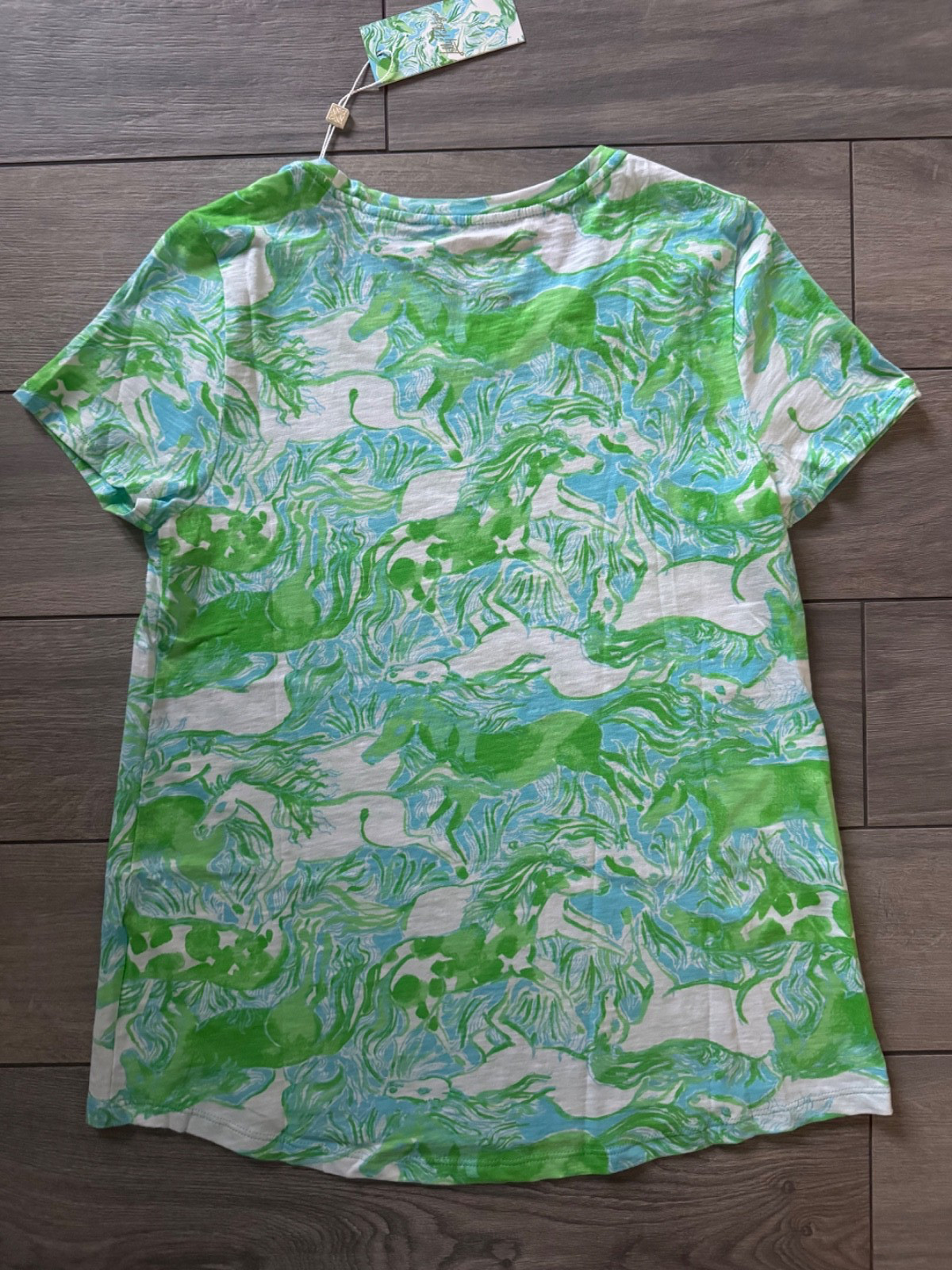 LILLY PULITZER ETTA SCOOP NECK TOP, CAPRI BLUE, GALLOPING GALS, NWT