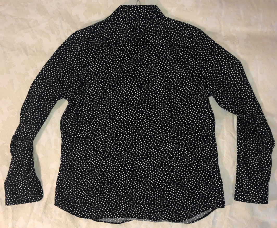Chaps Shirt Womens S Black White Polka Dots No lron Button Up 100% Cotton Cuff
