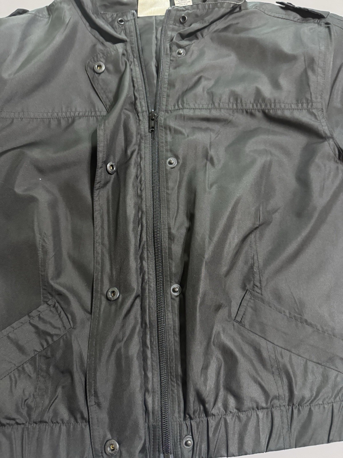 Chicos Black Windbreaker Jacket Size 3 Short Sleeve Zip Snap Lightweight XL