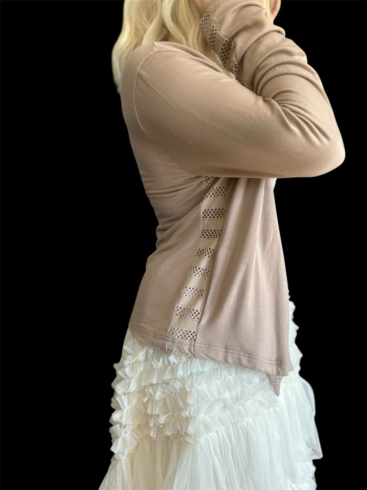 Buttery Modal Knit Taupe Drape Jacket: Keyhole Detail Long Sleeve Choose M/L