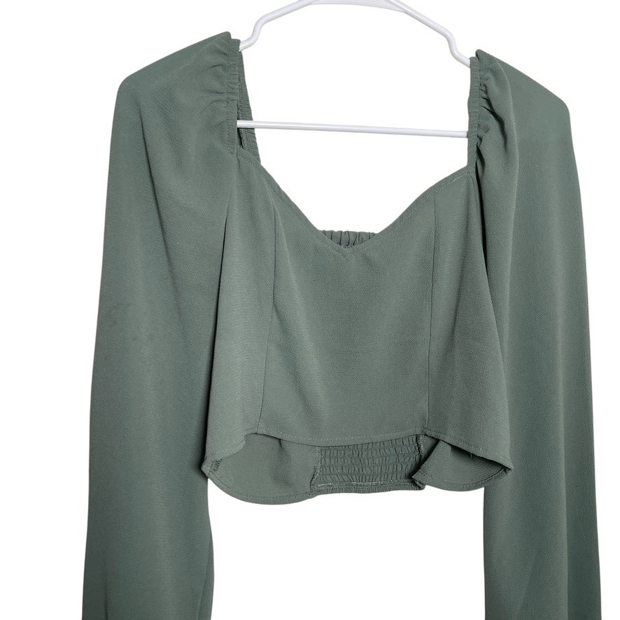 Vero Moda Blouse Women’s Large Cropped Long Sleeve Smocked Boho Casual