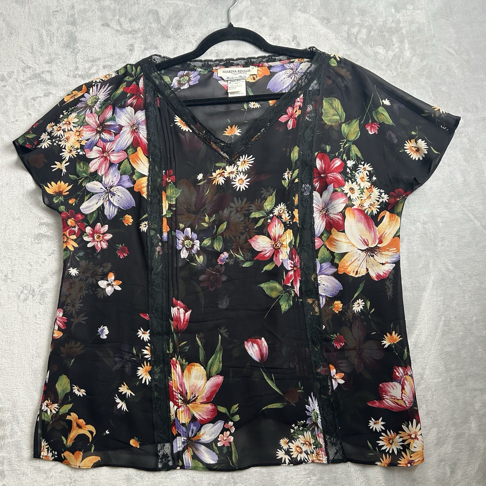 Marina Rinaldi Silk Blouse Womens Plus Size 23 Lightweight Floral Lace Top Italy