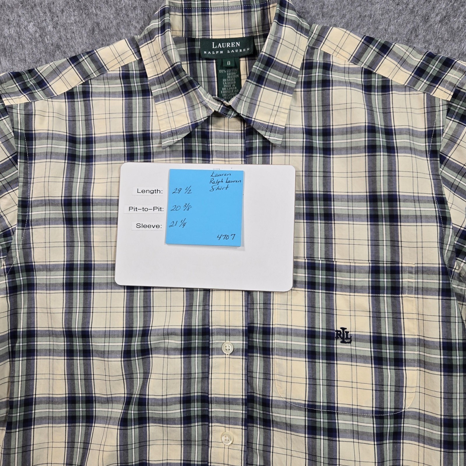 Lauren Ralph Lauren Shirt Womens 8 White Blue Plaid Long Sleeve Button Up Cotton
