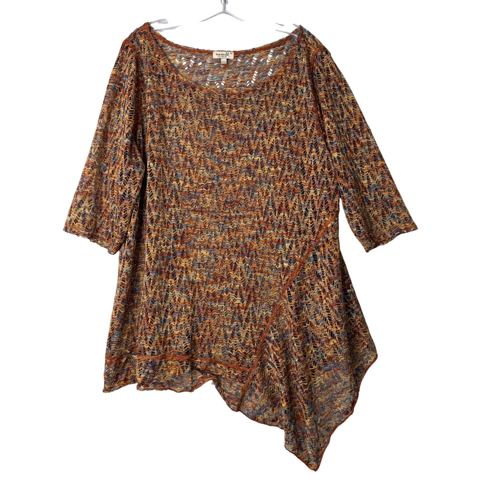 One World Crochet Open Knit Tunic Womens Plus Size 3X Multi Color Asymmetrical
