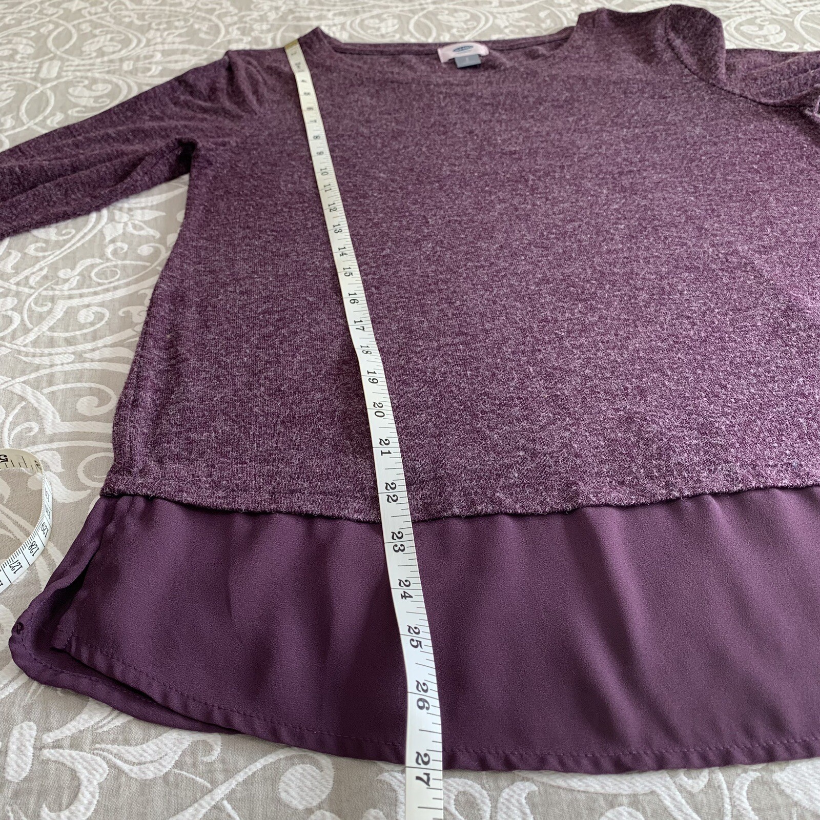 Old Navy Tunic Women S Heathered Maroon Layered Sheer Crew Casual Pullover Comfy