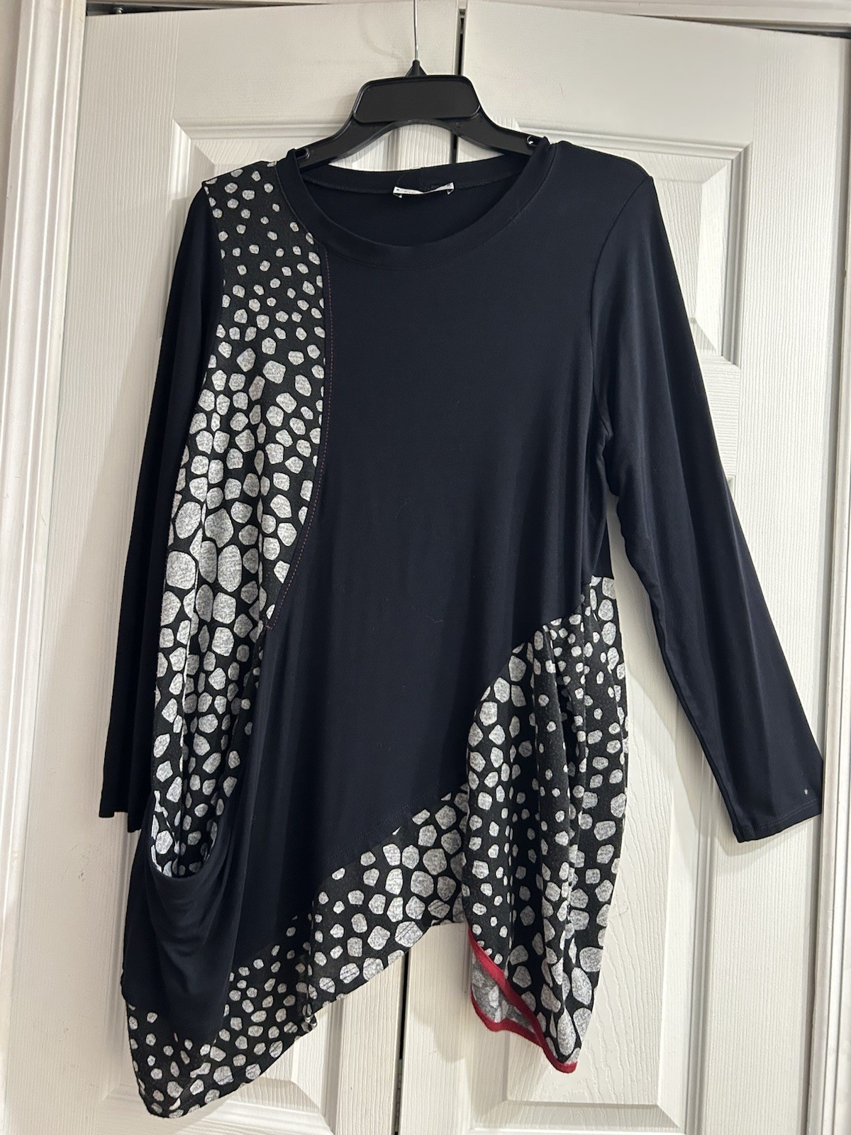 Inside Out Top Funky Trendy Jersey knit Tunic Top w/ Pocket~Asymmetric~38 bust~L