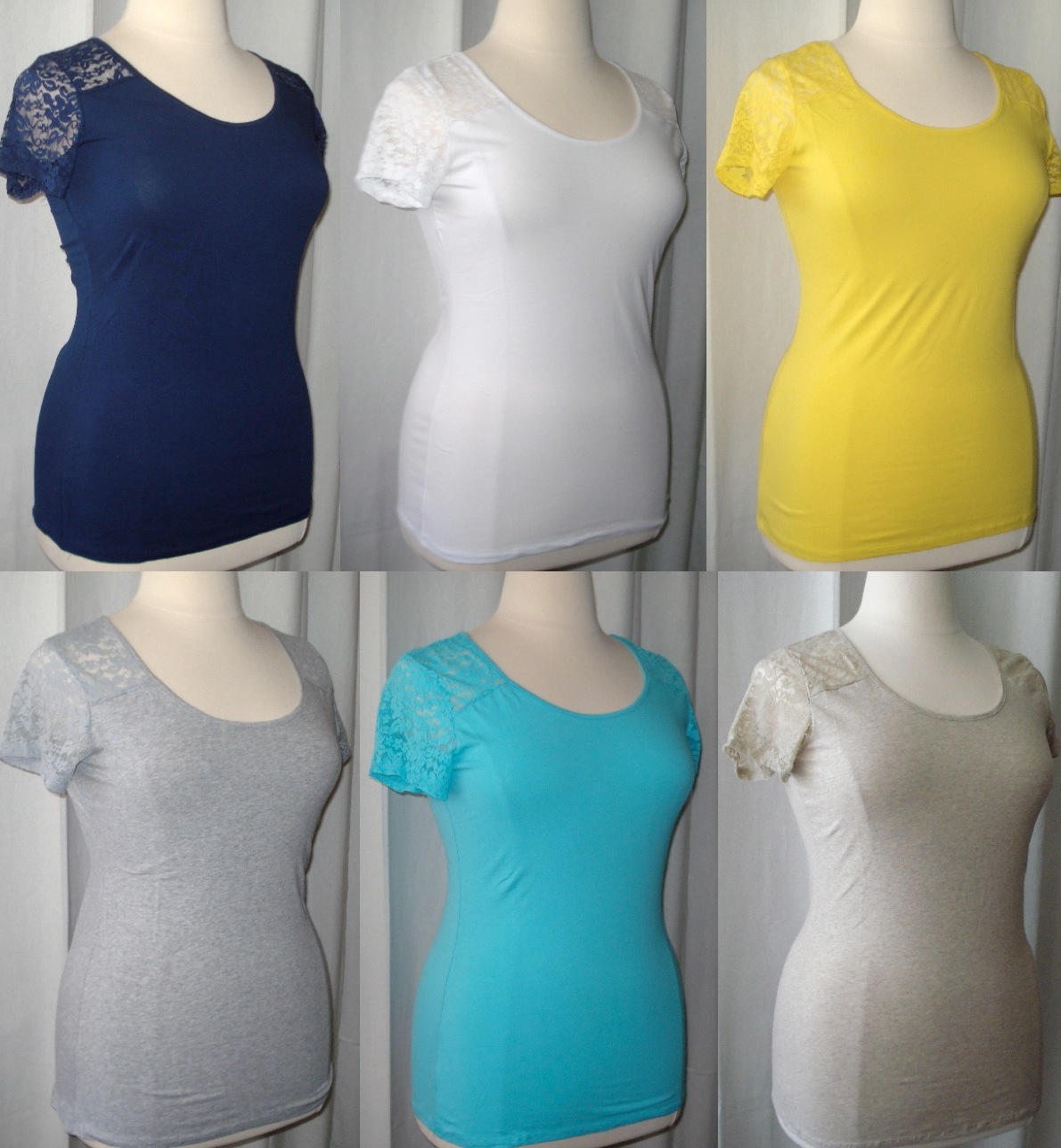 NEW Plus Size Lace Trim Short Sleeve Stretch Cotton Fitted Tee-Large/XL/1X-2X-3X