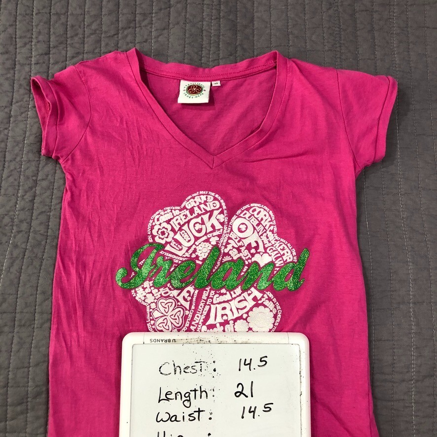Traditional Craftwear T Shirt Women XS Pink Glitter Bling Ireland Luck Irish Tee