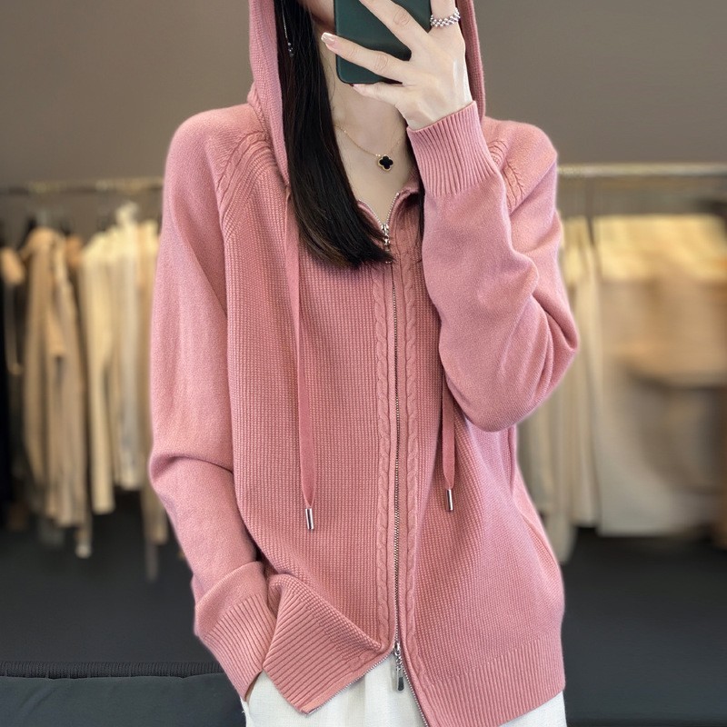 Women Tops Coat Sweater Hoodie Knitted Cardigan Hooded Casual Zipper Cashmere