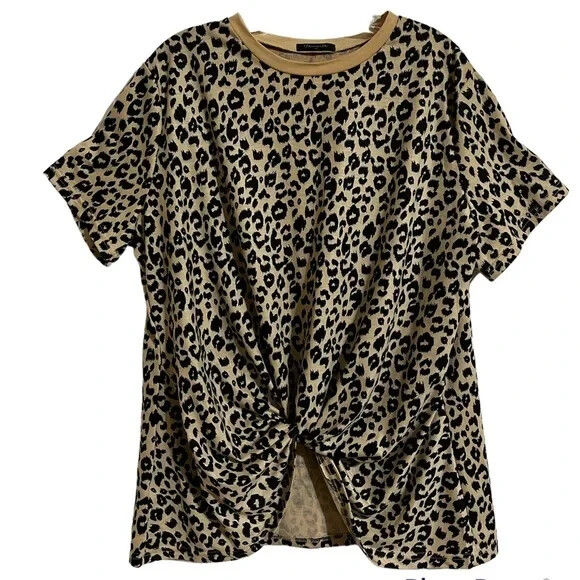 Blooming Jelly Womens X-Large Leopard Print Short Sleeve Round Neck T Shirt XL