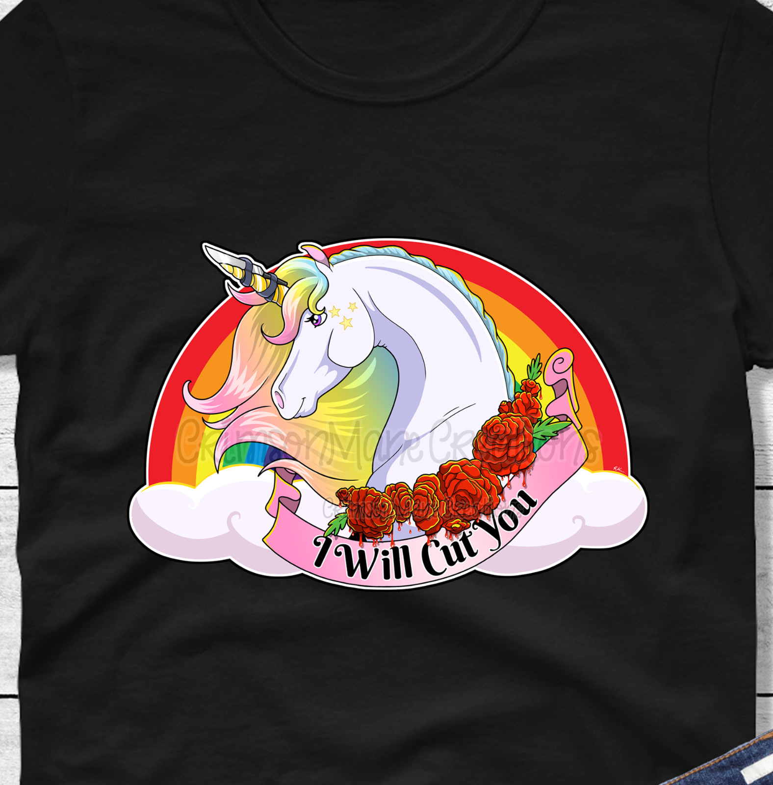 Unicorn T Shirt Homicidal I Will Cut You Knife Novelty Edgy Rainbow Ladies Mens