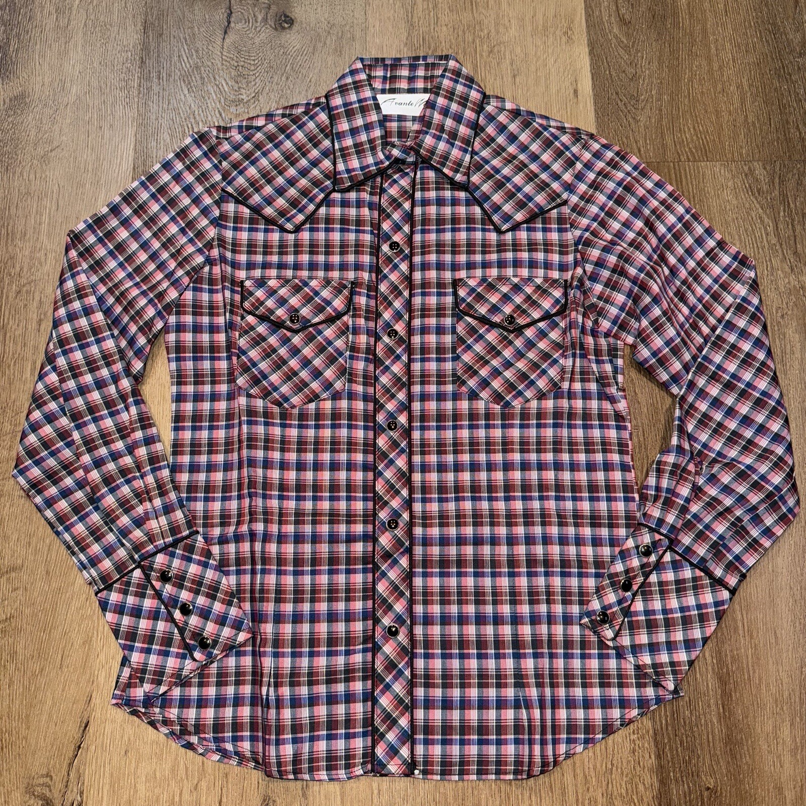 Vintage 70s Pearl Snap Shirt Womens Western Rockabilly Yoke Avante West 9 10 NOS