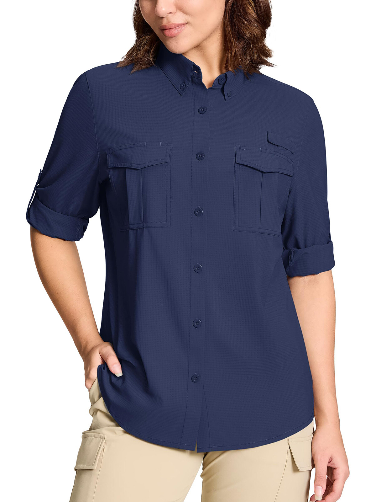 Womens Safari Shirt Sun Protection Long Sleeve Shirt Quick Dry Hiking Button Top