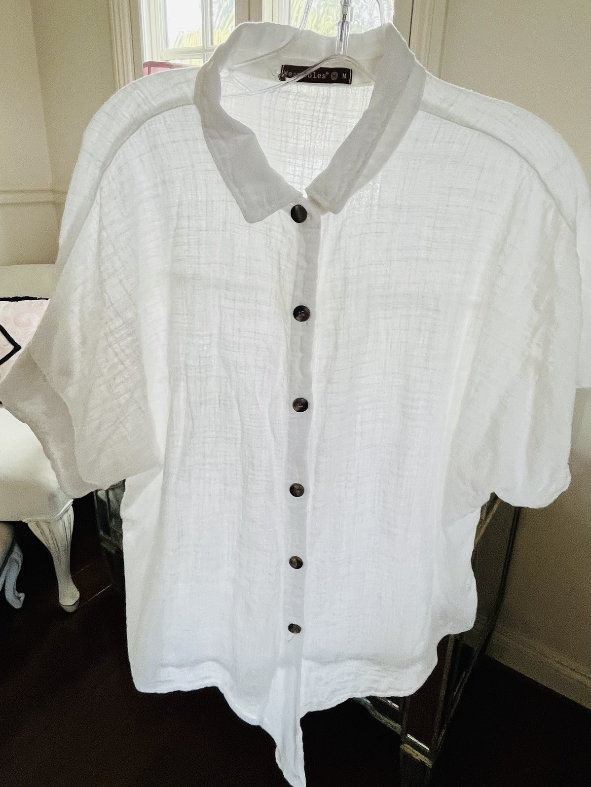 XCVI Wearables White Short sleeve Shirt Gauze Tie Front Button Up M, unworn