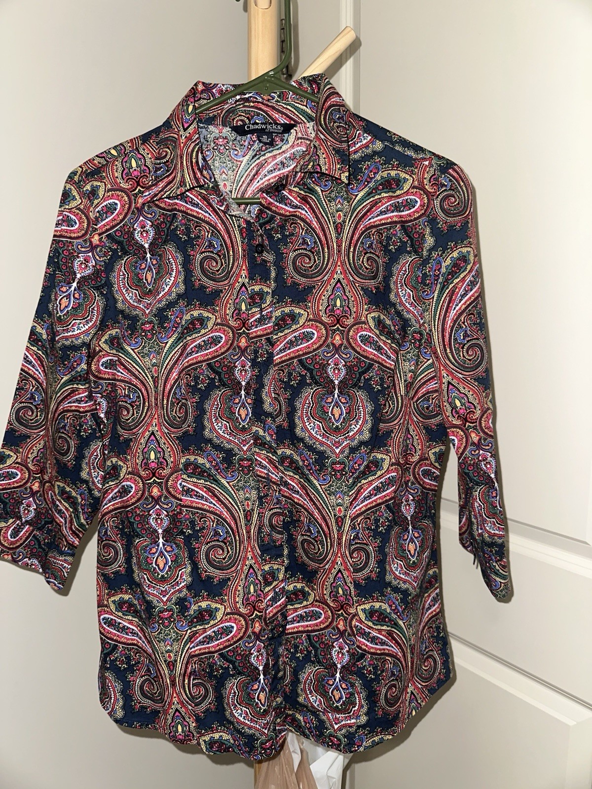 Chadwicks of Boston Paisley Button Front Blouse Women’s Size 10 3/4 Sleeve