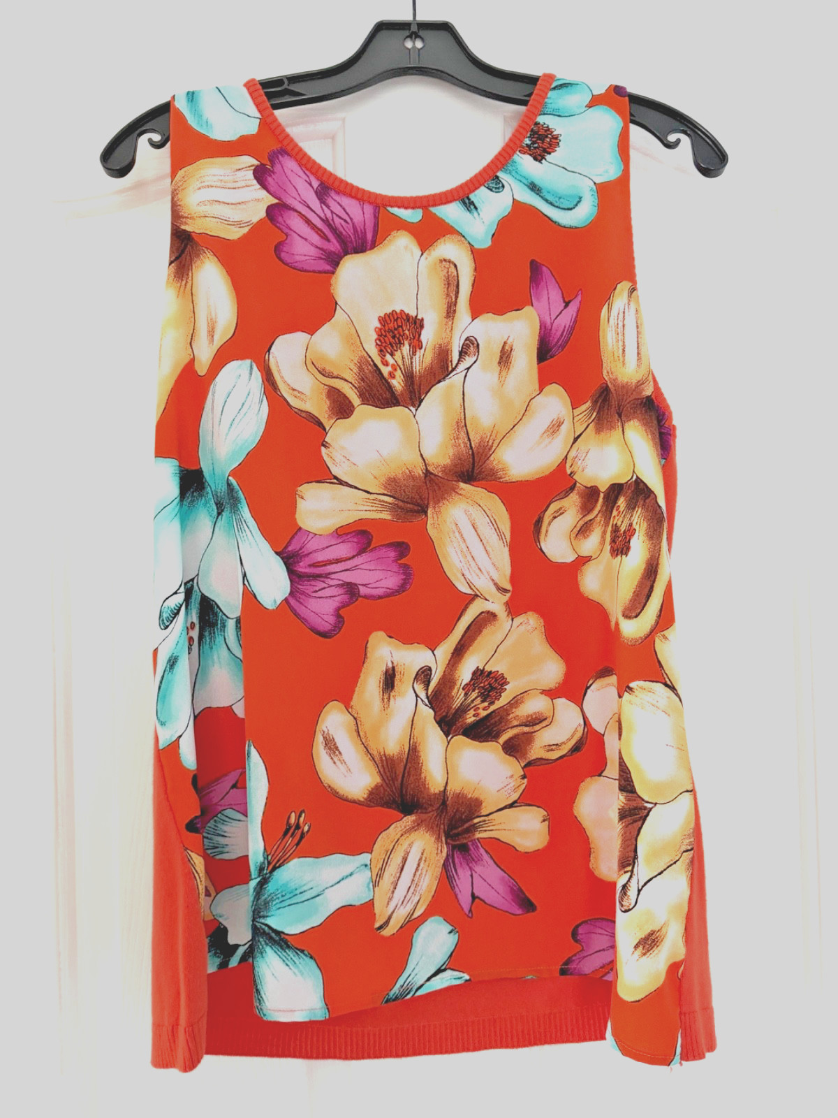 NWOT! CHICO’s Size 2 (Large) Tropical Orange Tank Shell Top w/Floral