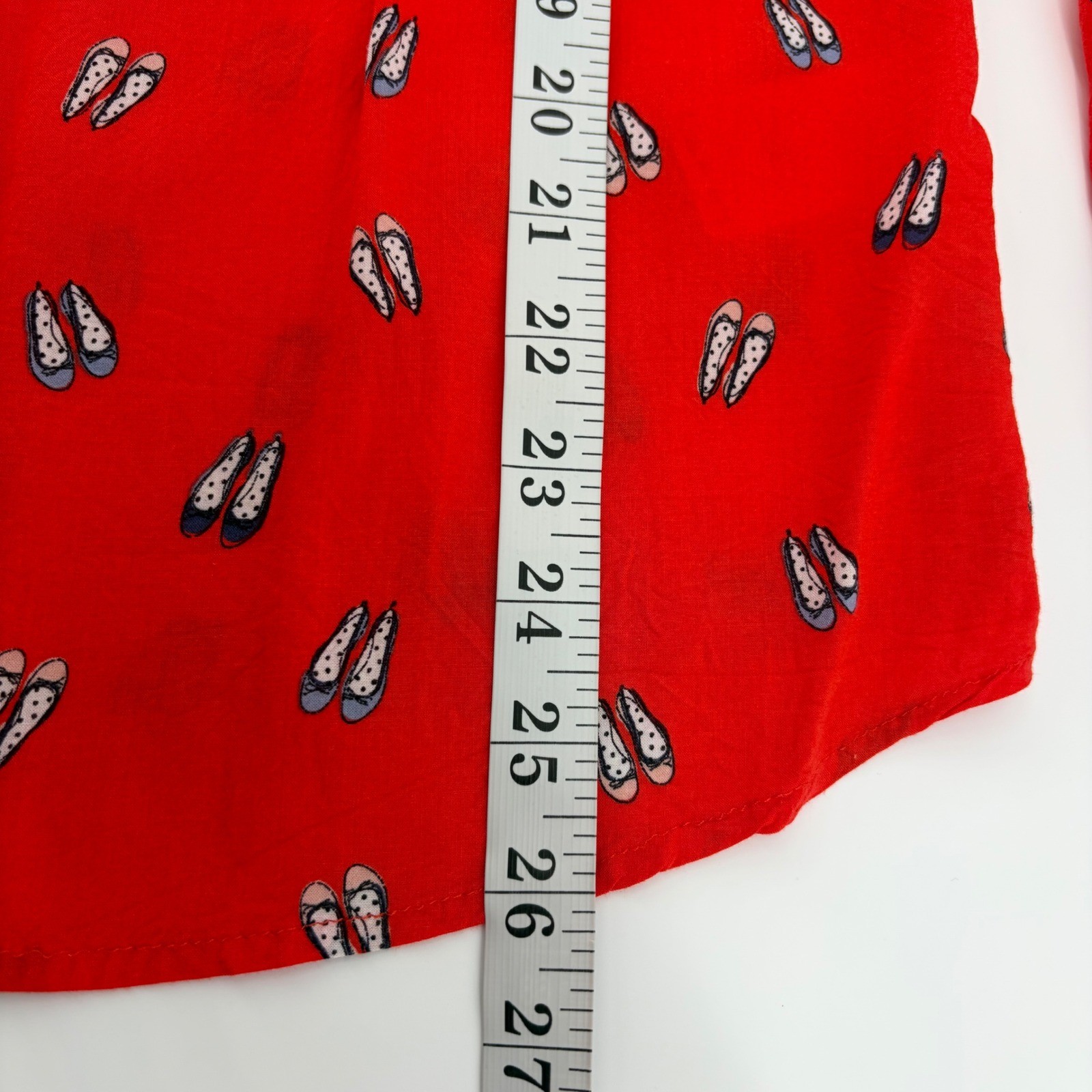Boden Red Ballet Flats Print Button Front Pleated Blouse Shirt Women’s US 6