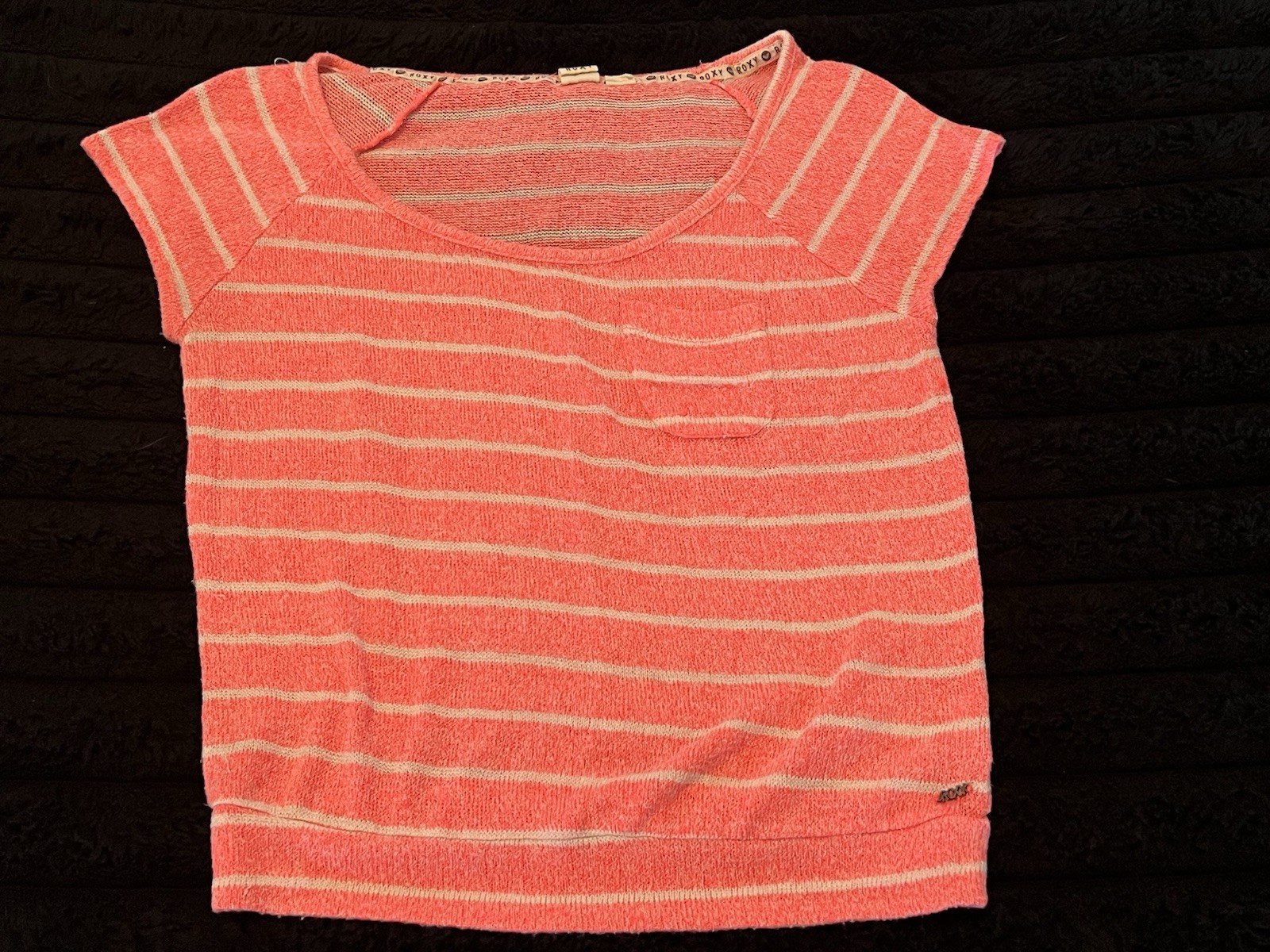 ROXY Womens Without You Scoop Neck Summer Knit Top Pink Coral Stripe Size Small