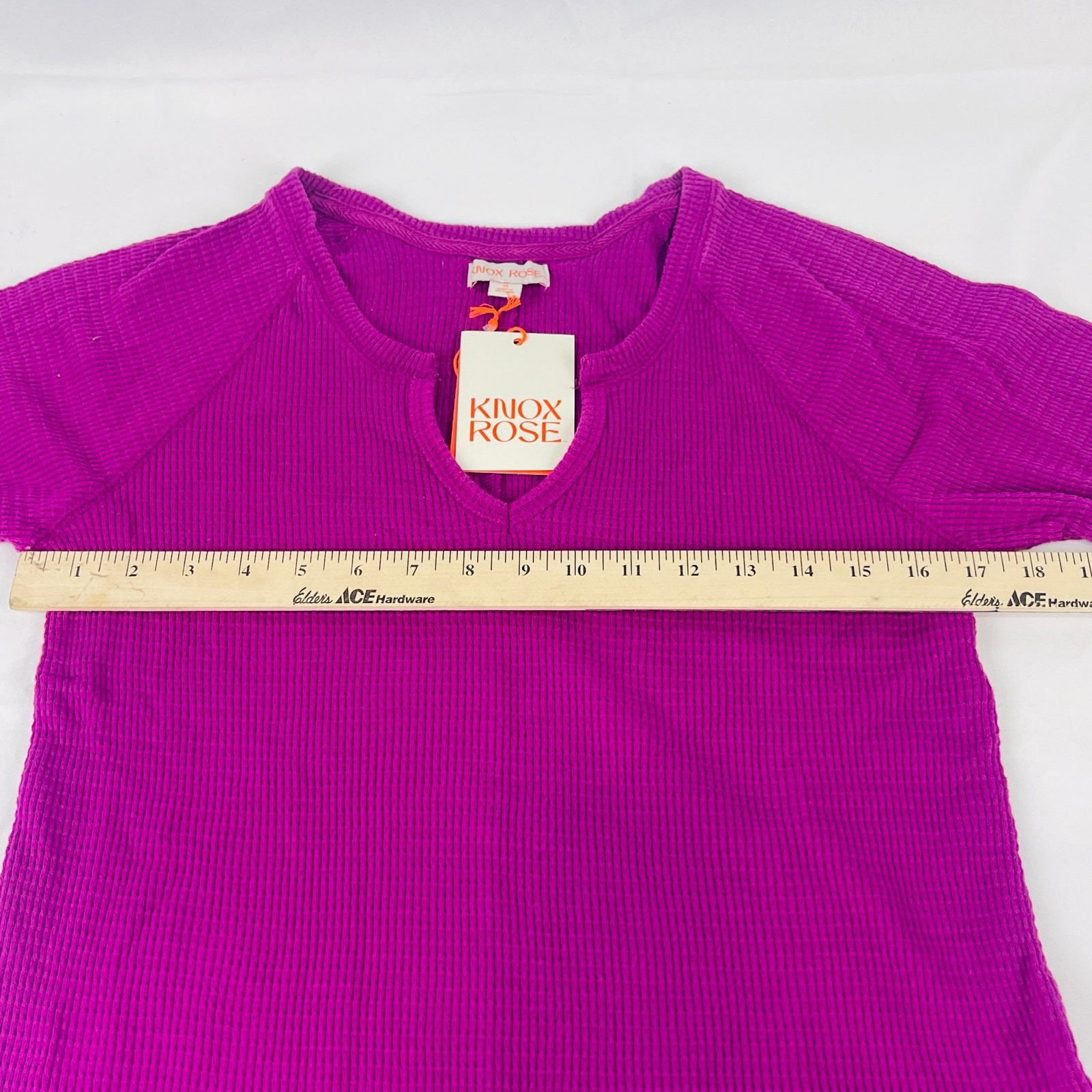 Knox Rose Women’s Thermal Top Long Sleeve Notch Neck Raspberry Pink Size Medium