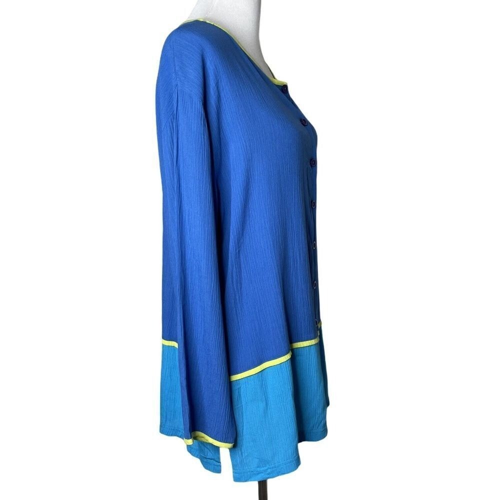 Diane Von Furstenberg Color Authority Crinkle Tunic Top Size L Colorblock Blue