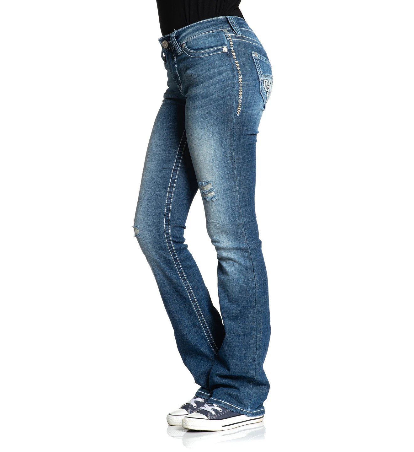 AFFLICTION Women’s Denim Jeans JADE FLEUR GWEN Embroidered Biker MMA
