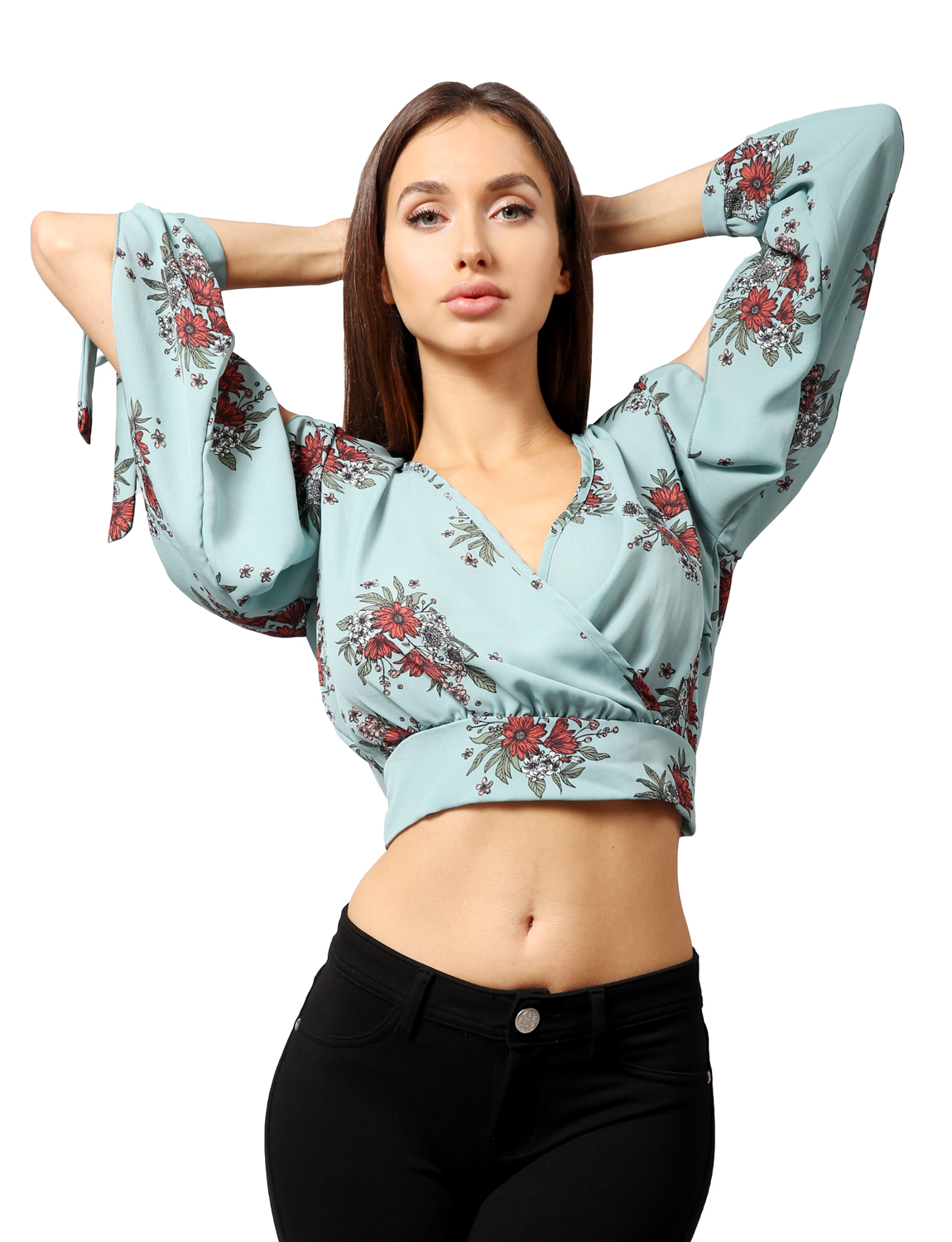 NE PEOPLE Women’s Elegant Floral Oriental Chiffon Open Back Blouse [NEWT336]