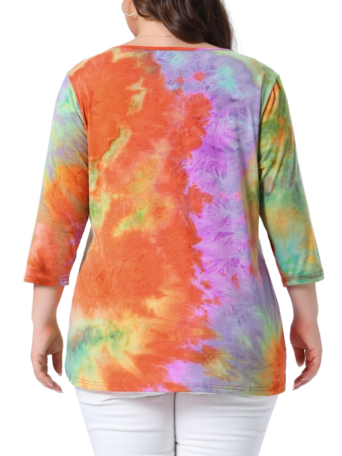 Agnes Orinda Women’s Plus Size School College Tops Tie Dye Stripes V Neck|80899