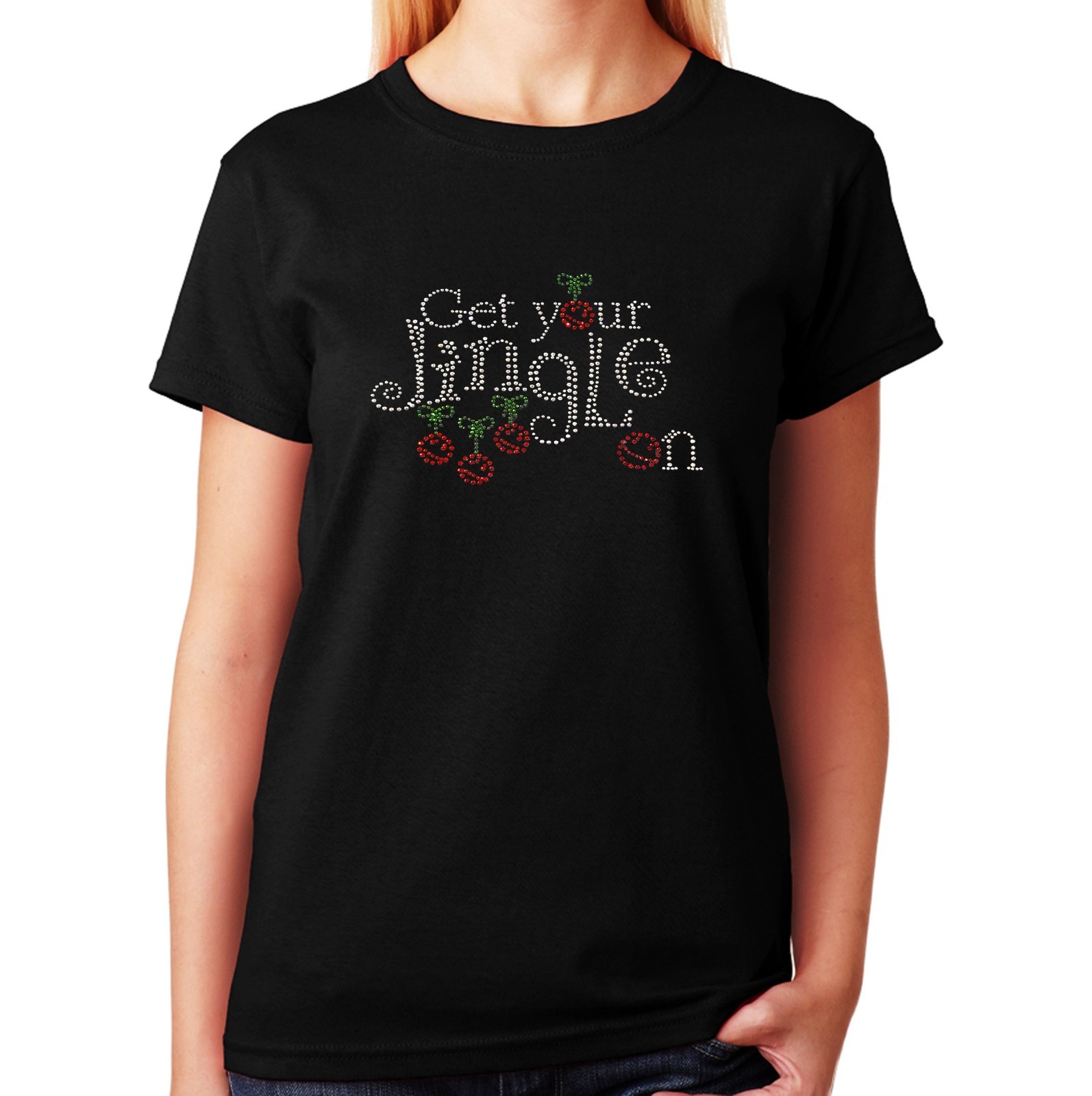 Women’s / Unisex Rhinestone T-shirt Get your Jingle On Christmas in Sm to 3XL