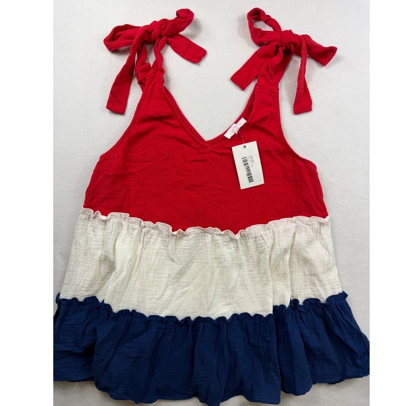Pink Lily Boutique Red White Blue Tie Shoulder Tank Large NWT July 4 Patriotic