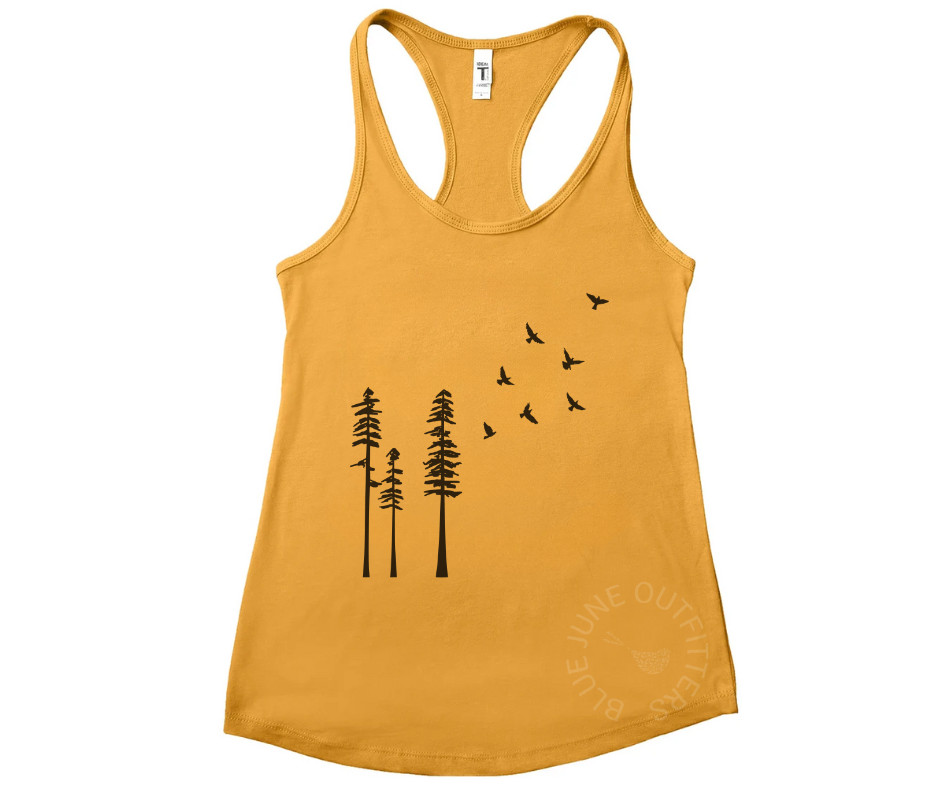 TRENDY NATURE TANK TOP | WOMEN’S RACERBACK FOREST FLYING BIRDS TANK | HIPPIE