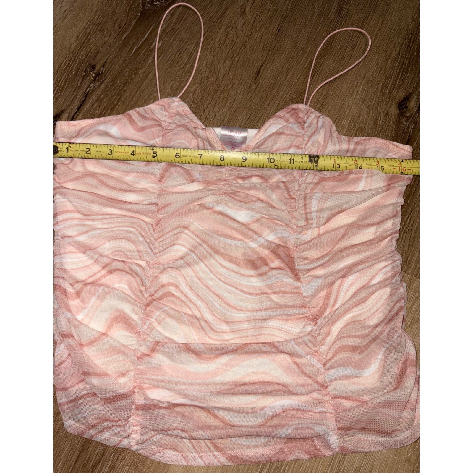 No Boundaries Pink Swirl Print Ruched Cami Crop Top Spaghetti Strap L 11-13