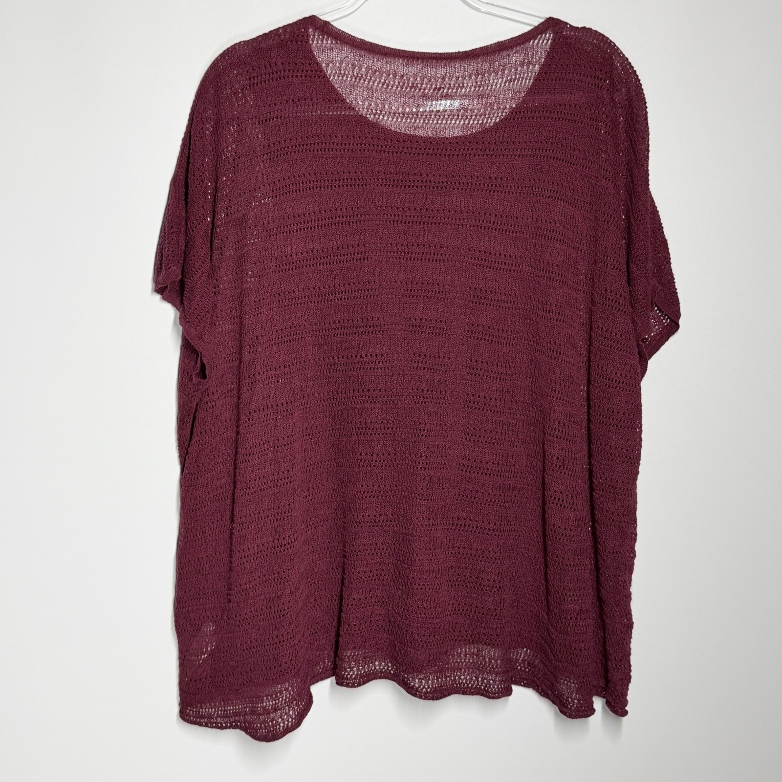 Coldwater Creek Tessa Tonal Sweater Short Sleeve Embroidered Top Red Wine 24653