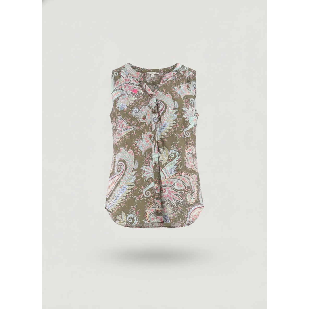 American Eagle Outfitters Olive Green Paisley Sleeveless Button Down Blouse M