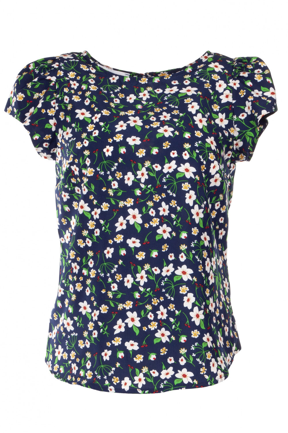 Soft blue blouse with white-red flower Size 0, 2, 4, 6, 8, 10 US Fashionable
