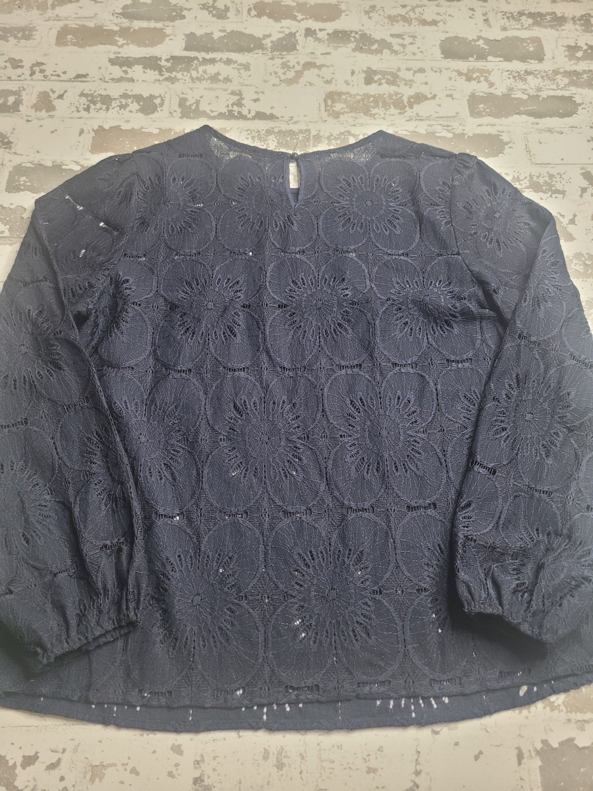 Ofeefan Navy Floral Lace Long Sleeve Blouse Women’s Large
