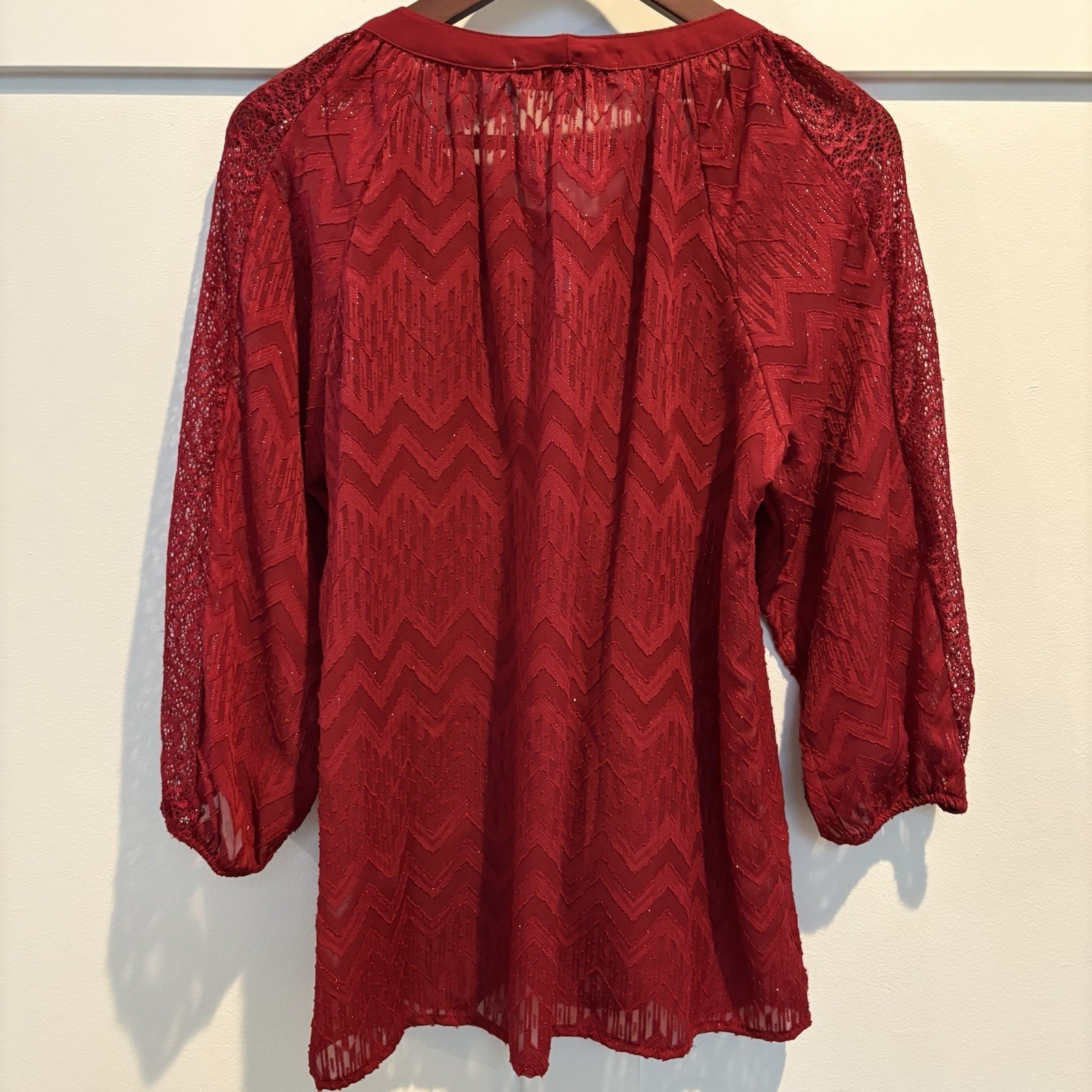 Figueroa & Flower Red Metallic Lace Peasant Top Boho Whimsigoth Small