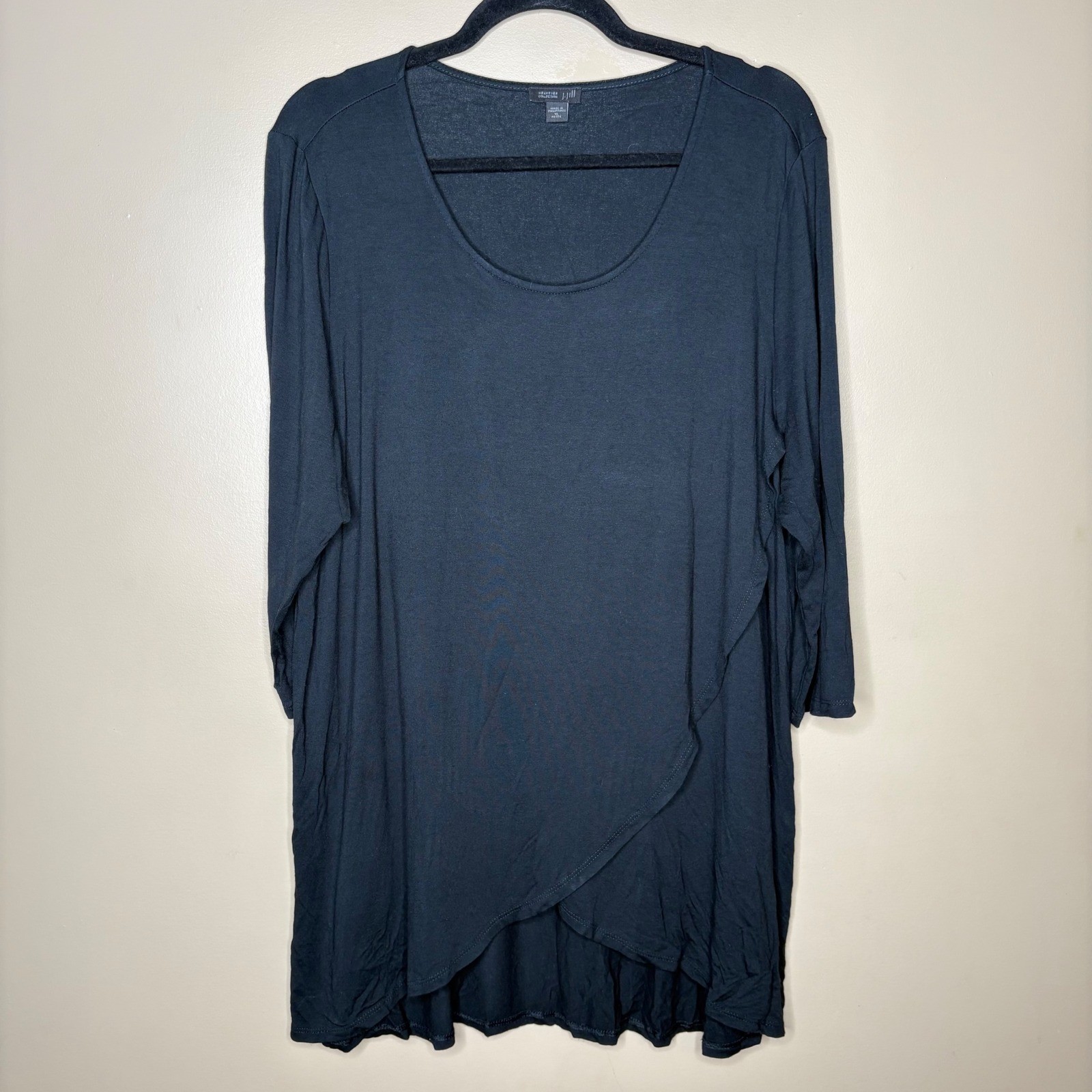 J. Jill Wearever Black Tunic Top XL Petite 3/4 Sleeve Scoop Neck Stretch