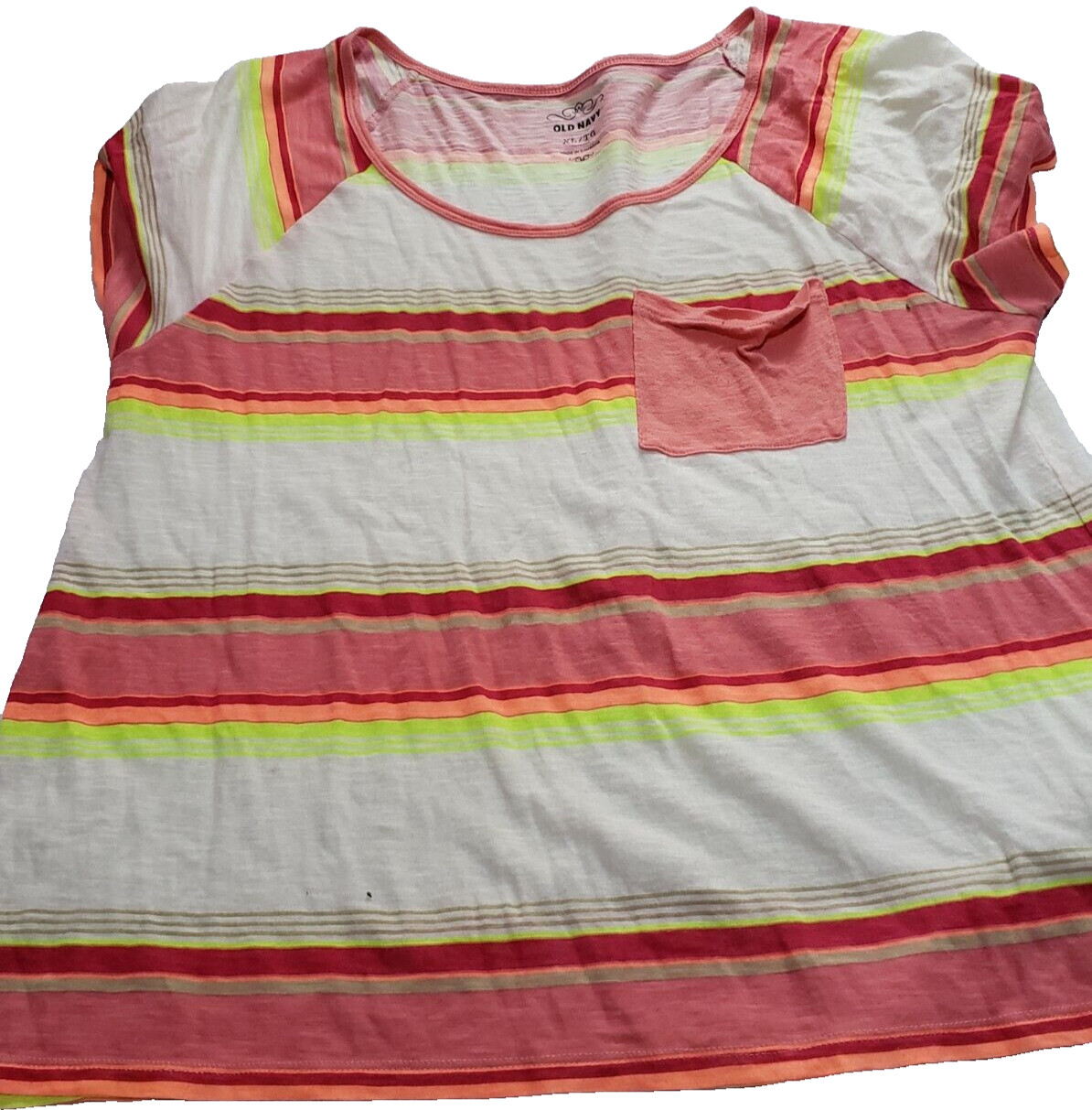 Old Navy Women’s Neon Striped Pocket Tee Size XL 22in across chest 28in length