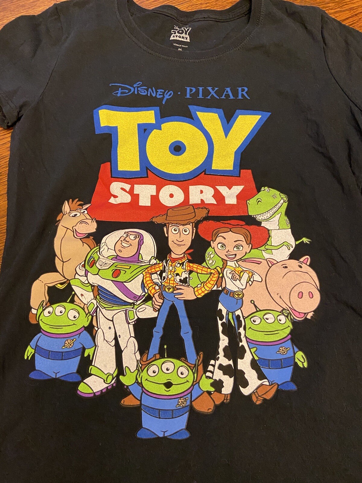 Disney Pixar Toy Story 1 T-Shirt Black Woody Buzz Fits Like Ladies S