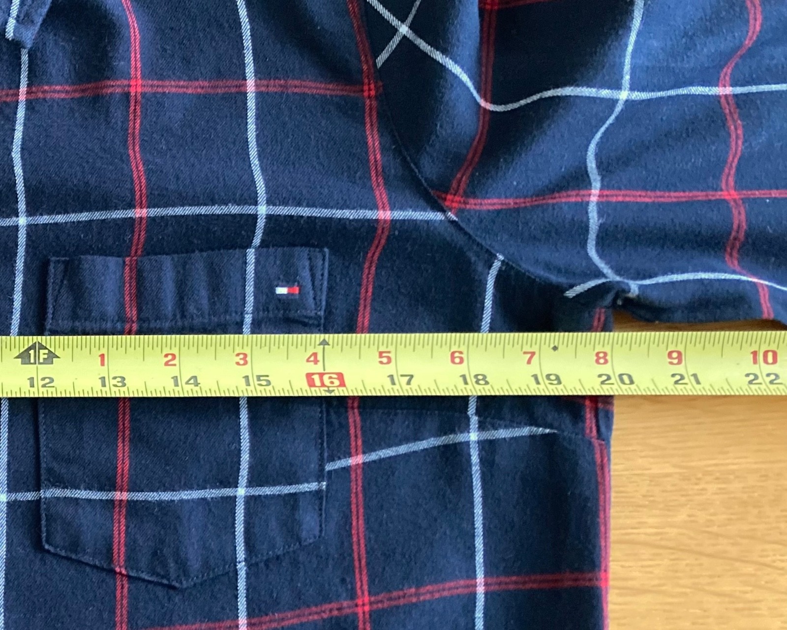 Women’s Tommy Hilfiger Quarter Button Long Sleeve Navy, Red, White Plaid Shirt-M
