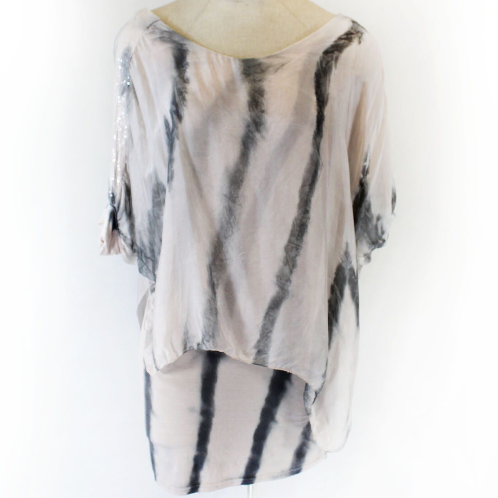 Ciao Bella Beige Striped Sequin Crew Neck Tunic Blouse 10 Made in Italy