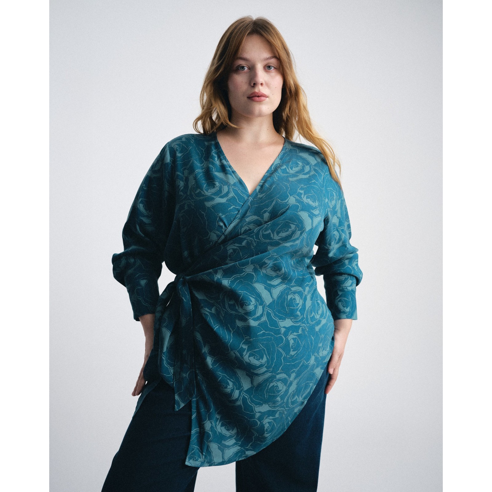 NWT UNIVERSAL STANDARD Beacon Stretch Cupro Wrap Top Rose Deep Teal Size 22-24