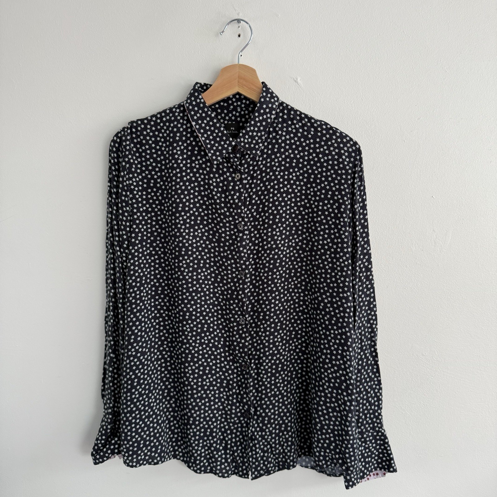 PS Paul Smith Shirt Womens XL Extra Large 46 Navy Star Print Blouse Viscose