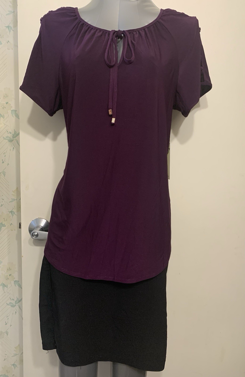 Purple blouse cold shoulder XL stretchy tie front detail mother’s day gift b-day