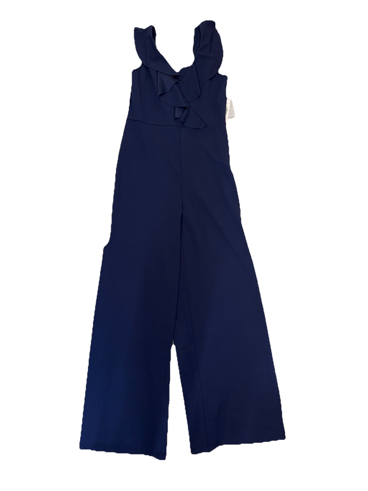 $115 Jump Apparel Women’s- Ruffled Slit Legged Jumpsuit-Navy-Large-New Tag