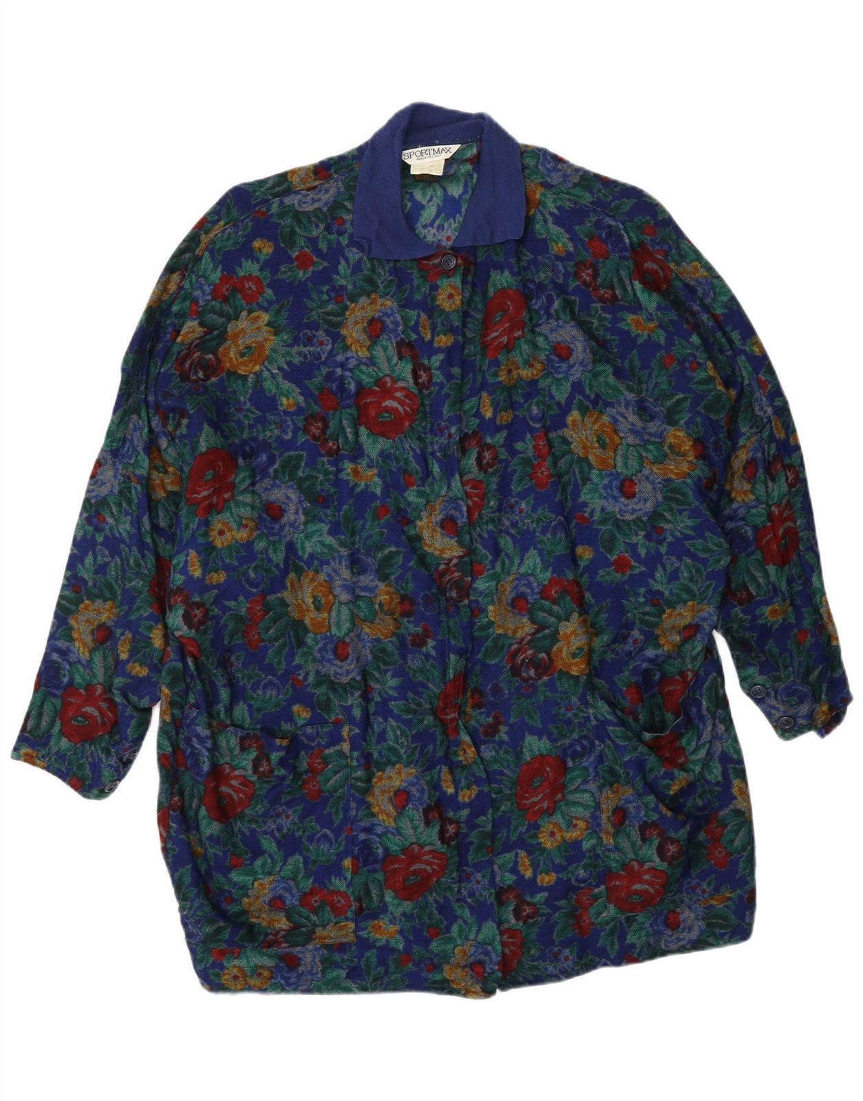 SPORTMAX Womens Oversized Longline Shirt Blouse UK 12 Medium Blue Floral AW03